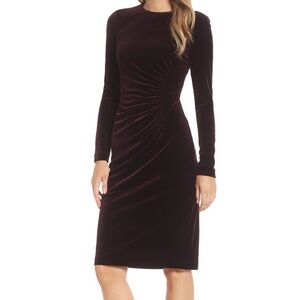 Elegant Velvet Midi Dress - Rich Purple
